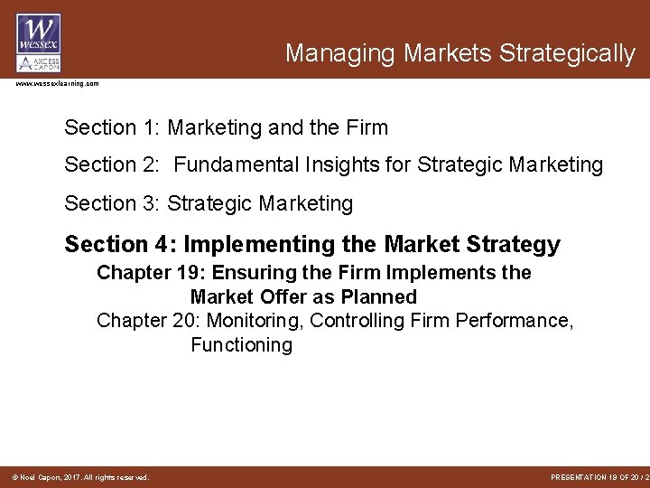 Managing Markets Strategically www. wessexlearning. com Section 1: Marketing and the Firm Section 2: