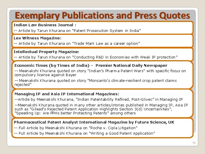 Exemplary Publications and Press Quotes Indian Law Business Journal : -- Article by Tarun