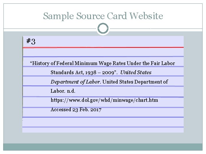 Sample Source Card Website #3 “History of Federal Minimum Wage Rates Under the Fair