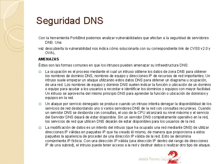 Seguridad DNS Con la herramienta Pork. Bind podemos analizar vulnerabilidades que afectan a la