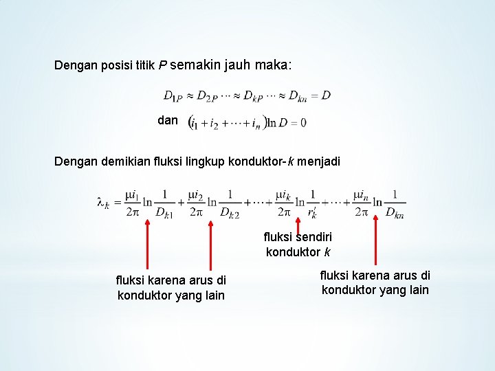 Dengan posisi titik P semakin jauh maka: dan Dengan demikian fluksi lingkup konduktor-k menjadi