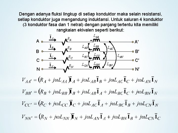 Dengan adanya fluksi lingkup di setiap konduktor maka selain resistansi, setiap konduktor juga mengandung