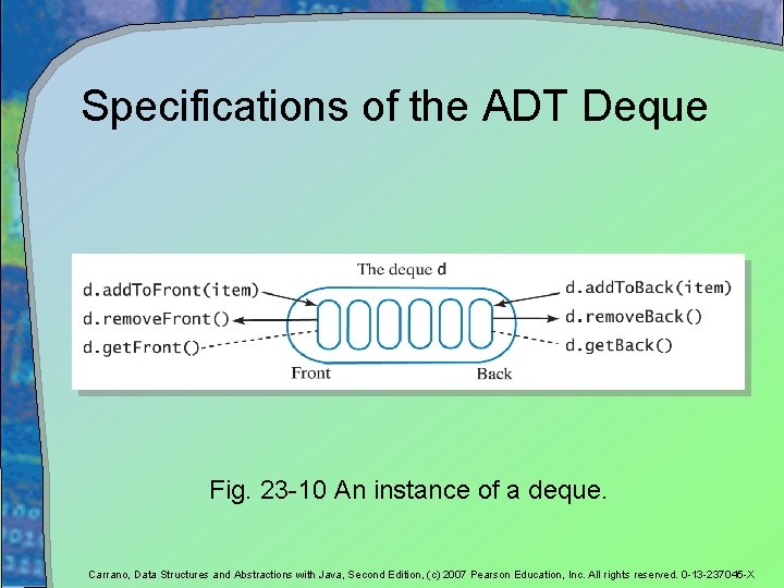 Specifications of the ADT Deque Fig. 23 -10 An instance of a deque. Carrano,