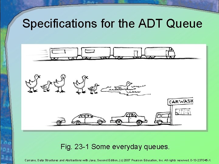Specifications for the ADT Queue Fig. 23 -1 Some everyday queues. Carrano, Data Structures