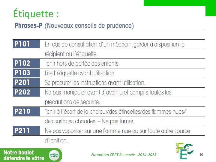 Étiquette : Les phrases S • • = conseils de prudence, mesures de précaution