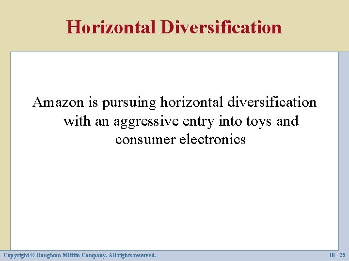 Horizontal Diversification Amazon is pursuing horizontal diversification with an aggressive entry into toys and
