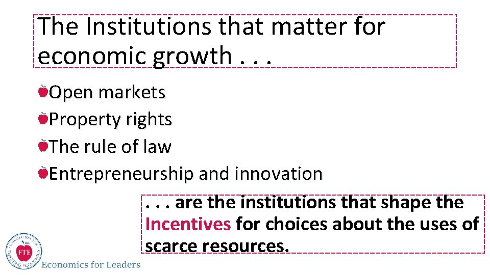 The Institutions that matter for economic growth. . . Open markets Property rights The