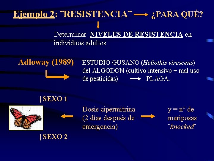 Ejemplo 2: ¨RESISTENCIA¨ ¿PARA QUÉ? Determinar NIVELES DE RESISTENCIA en individuos adultos Adloway (1989)
