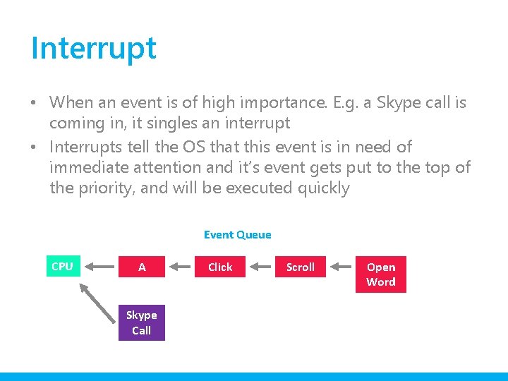 Interrupt • When an event is of high importance. E. g. a Skype call