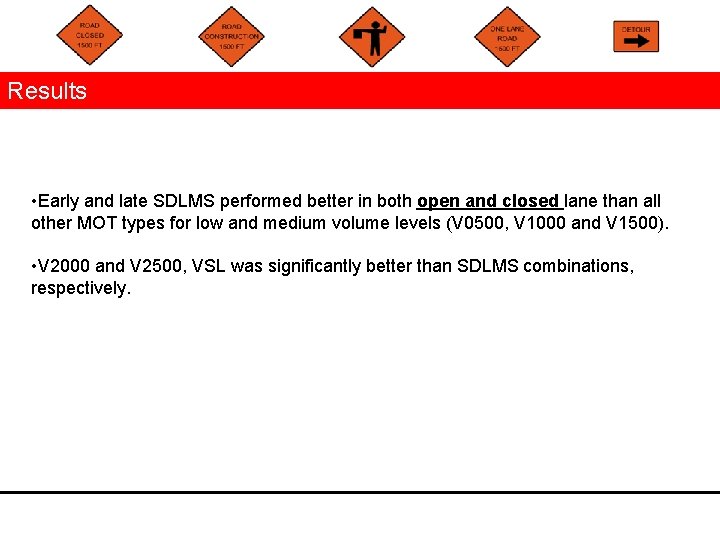 Results • Early and late SDLMS performed better in both open and closed lane