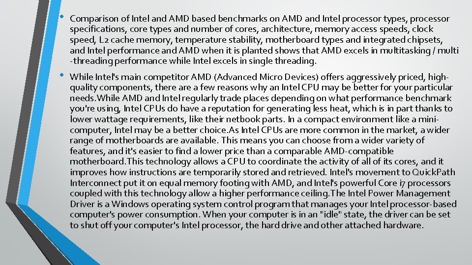  • Comparison of Intel and AMD based benchmarks on AMD and Intel processor