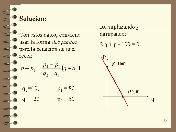 Solución: Con estos datos, conviene usar la forma dos puntos para la ecuación de