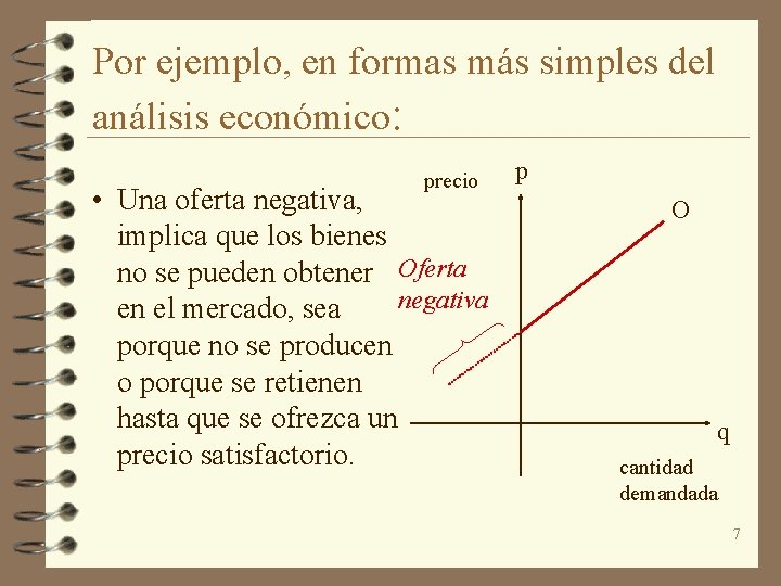 Por ejemplo, en formas más simples del análisis económico: precio • Una oferta negativa,