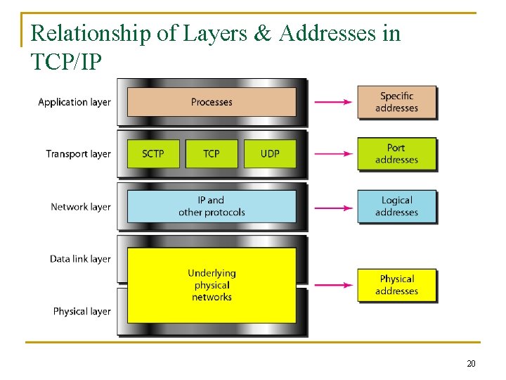 Relationship of Layers & Addresses in TCP/IP 20 