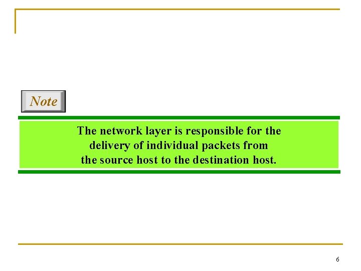 Note The network layer is responsible for the delivery of individual packets from the