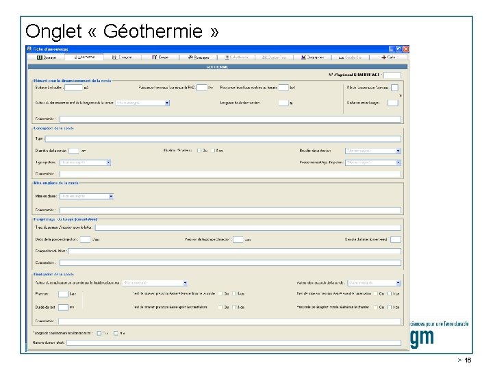 Onglet « Géothermie » DGR/GAT > 16 