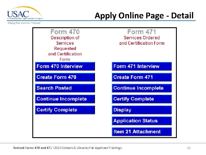 Apply Online Page - Detail Revised Forms 470 and 471 I 2010 Schools &