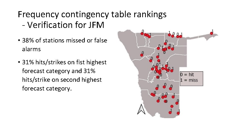 Frequency contingency table rankings - Verification for JFM • 38% of stations missed or