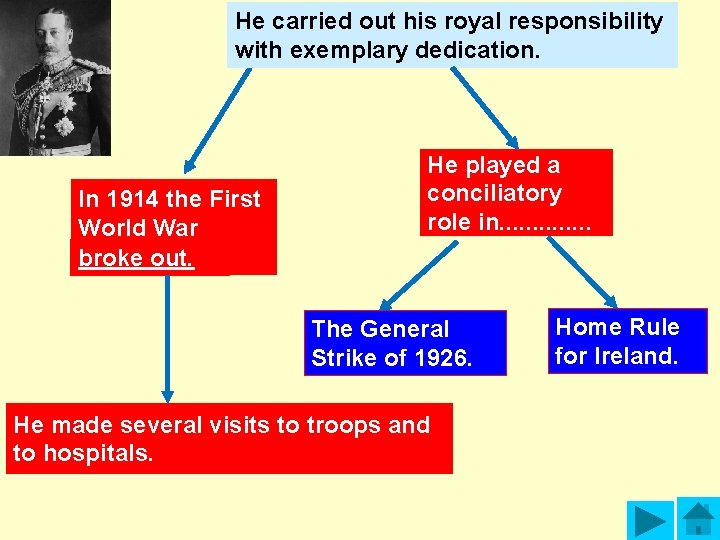 He carried out his royal responsibility with exemplary dedication. In 1914 the First World