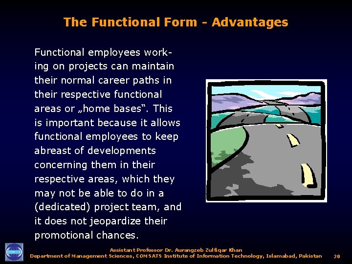 The Functional Form - Advantages Functional employees working on projects can maintain their normal