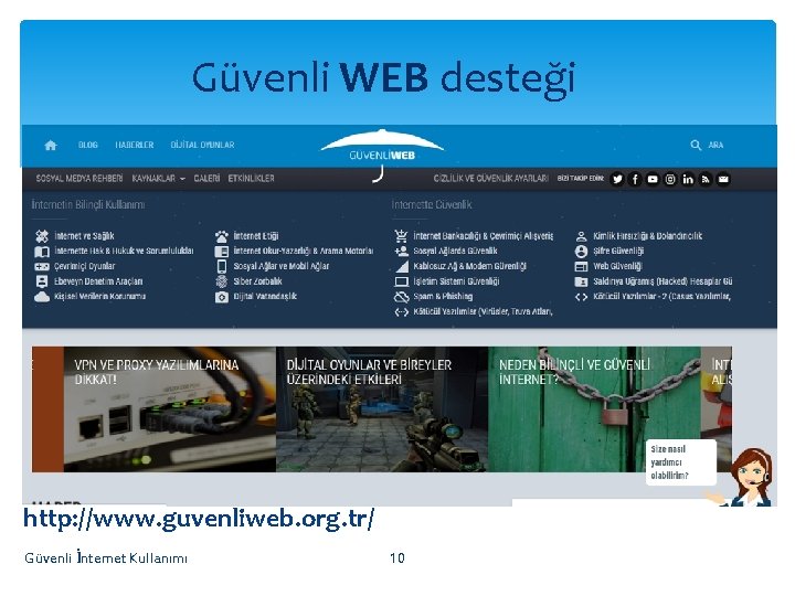 Güvenli WEB desteği http: //www. guvenliweb. org. tr/ Güvenli İnternet Kullanımı 10 