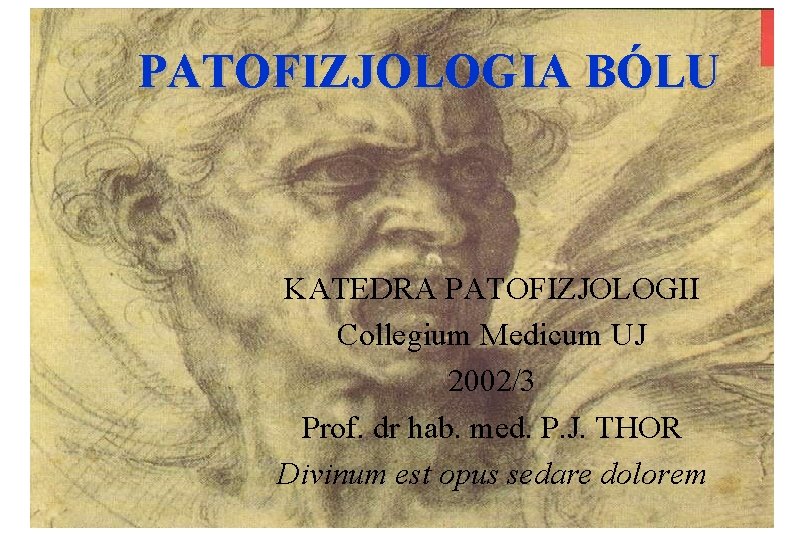 PATOFIZJOLOGIA BÓLU KATEDRA PATOFIZJOLOGII Collegium Medicum UJ 2002/3 Prof. dr hab. med. P. J.