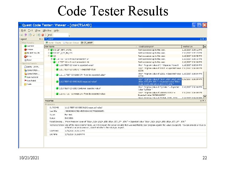 Code Tester Results 10/21/2021 22 