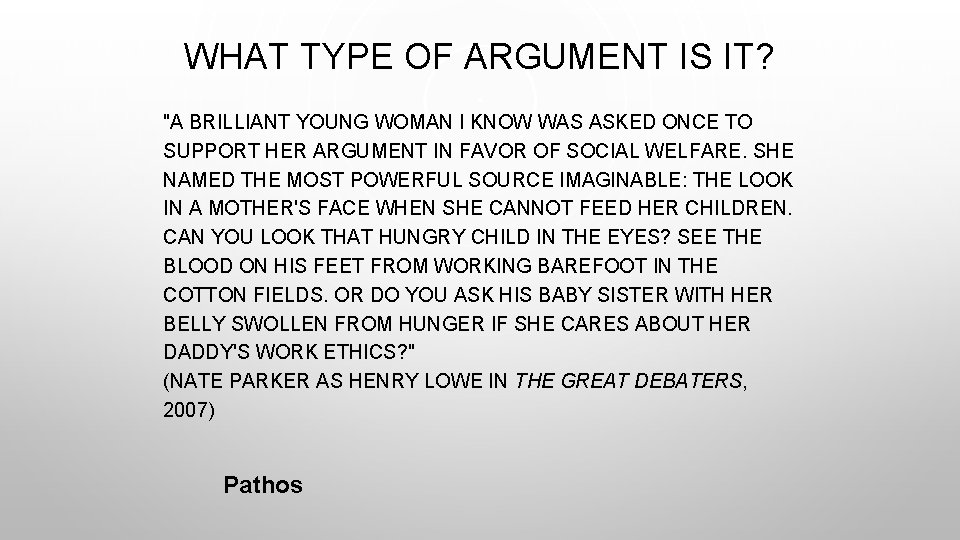 WHAT TYPE OF ARGUMENT IS IT? "A BRILLIANT YOUNG WOMAN I KNOW WAS ASKED