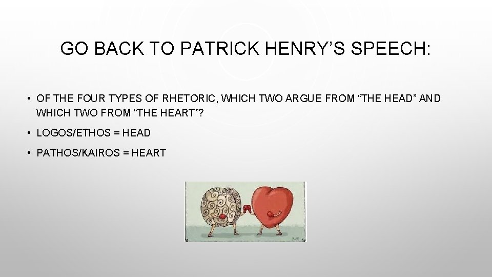 GO BACK TO PATRICK HENRY’S SPEECH: • OF THE FOUR TYPES OF RHETORIC, WHICH