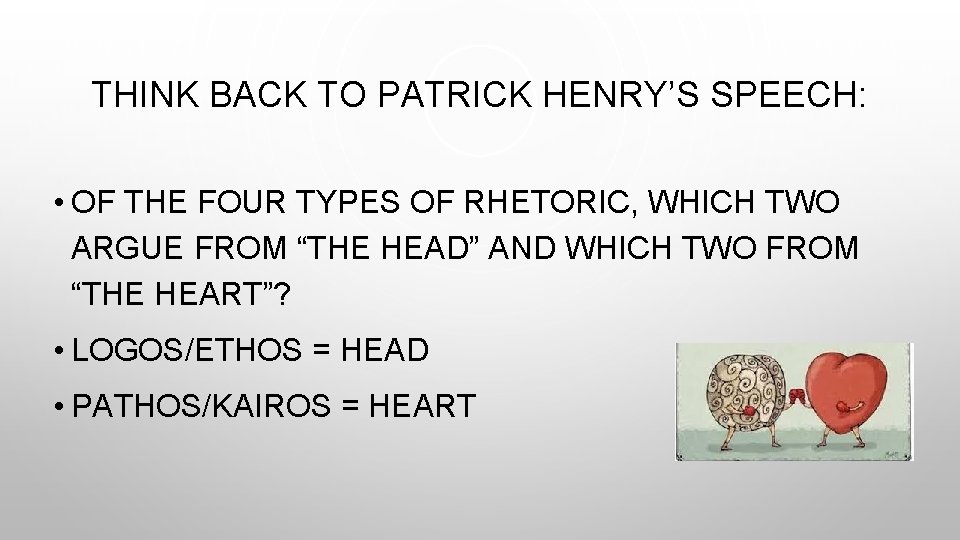THINK BACK TO PATRICK HENRY’S SPEECH: • OF THE FOUR TYPES OF RHETORIC, WHICH