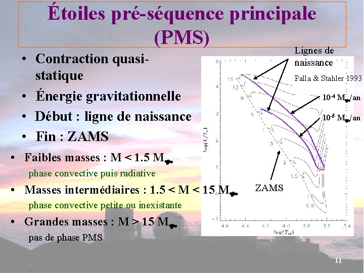 Étoiles pré-séquence principale (PMS) Lignes de • Contraction quasistatique • Énergie gravitationnelle • Début