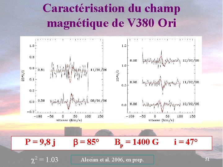 Caractérisation du champ magnétique de V 380 Ori P = 9, 8 j 2