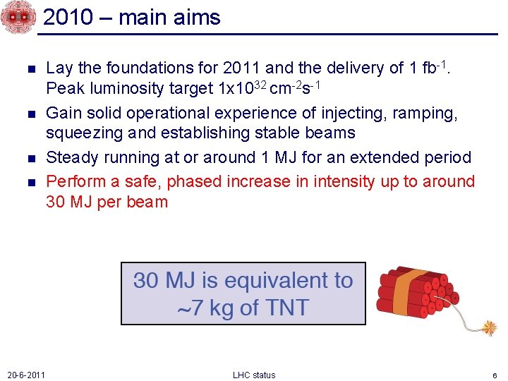 2010 – main aims n n 20 -6 -2011 Lay the foundations for 2011