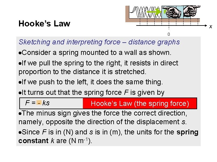 F F Hooke’s Law x 0 Sketching and interpreting force – distance graphs Consider