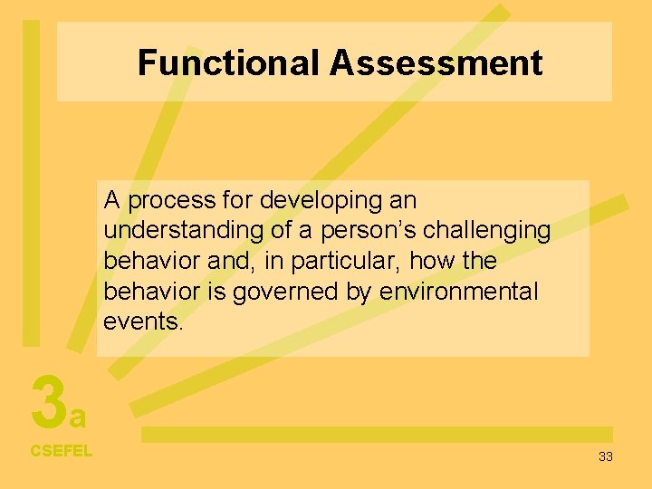 Functional Assessment A process for developing an understanding of a person’s challenging behavior and,
