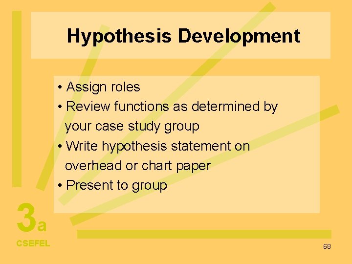 Hypothesis Development • Assign roles • Review functions as determined by your case study