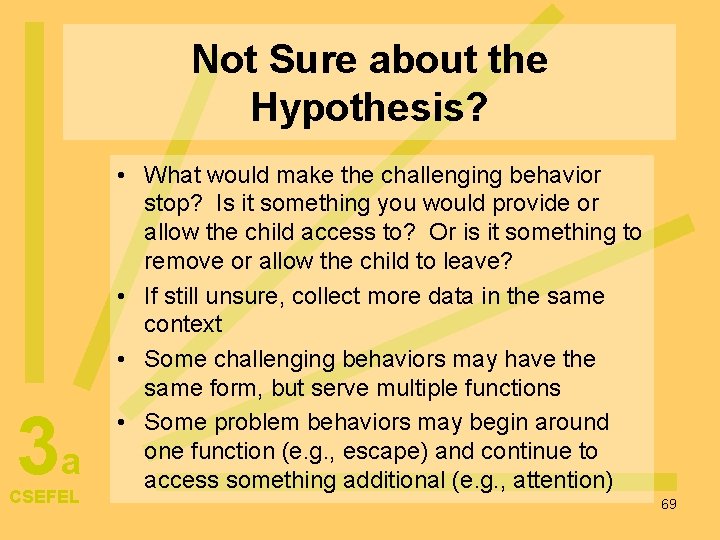 Not Sure about the Hypothesis? 3 a CSEFEL • What would make the challenging