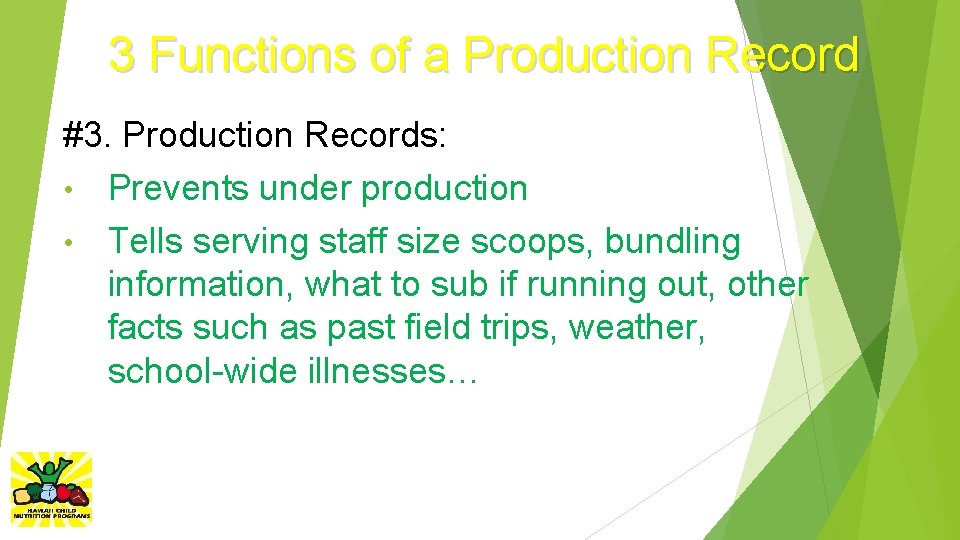3 Functions of a Production Record #3. Production Records: • Prevents under production •