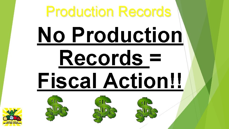 Production Records No Production Records = Fiscal Action!! 