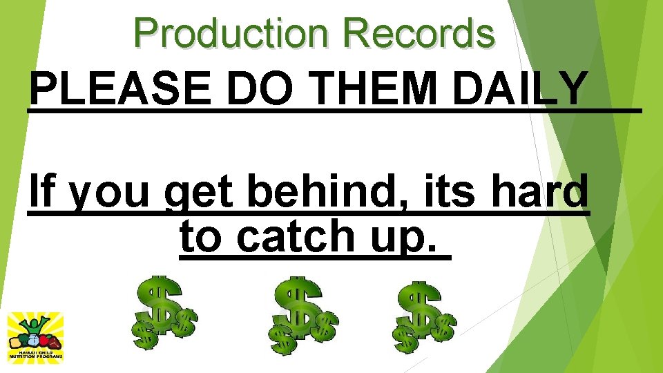 Production Records PLEASE DO THEM DAILY If you get behind, its hard to catch