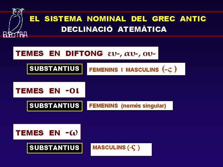 EL SISTEMA NOMINAL DEL GREC ANTIC DECLINACIÓ ATEMÀTICA TEMES EN DIFTONG ευ-, αυ-, ουSUBSTANTIUS