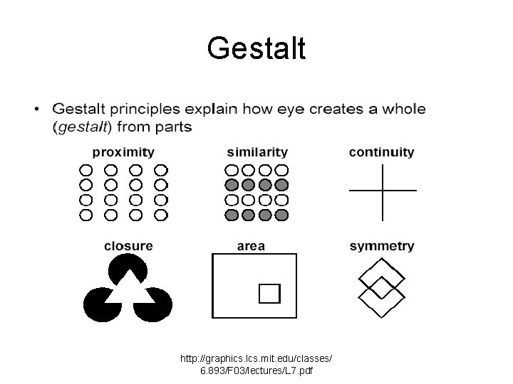 Gestalt http: //graphics. lcs. mit. edu/classes/ 6. 893/F 03/lectures/L 7. pdf 