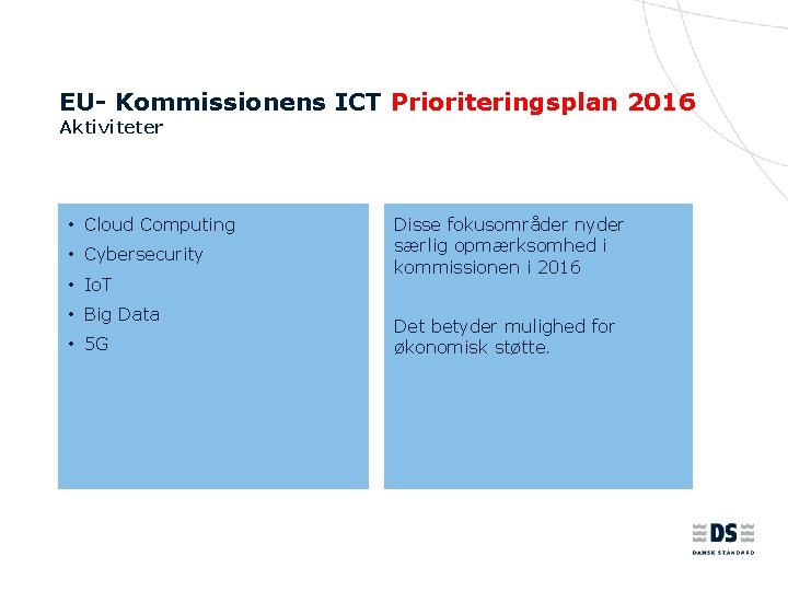 EU- Kommissionens ICT Prioriteringsplan 2016 Aktiviteter • Cloud Computing • Cybersecurity • Io. T