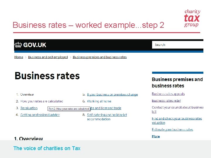 Business rates – worked example. . . step 2 The voice of charities on