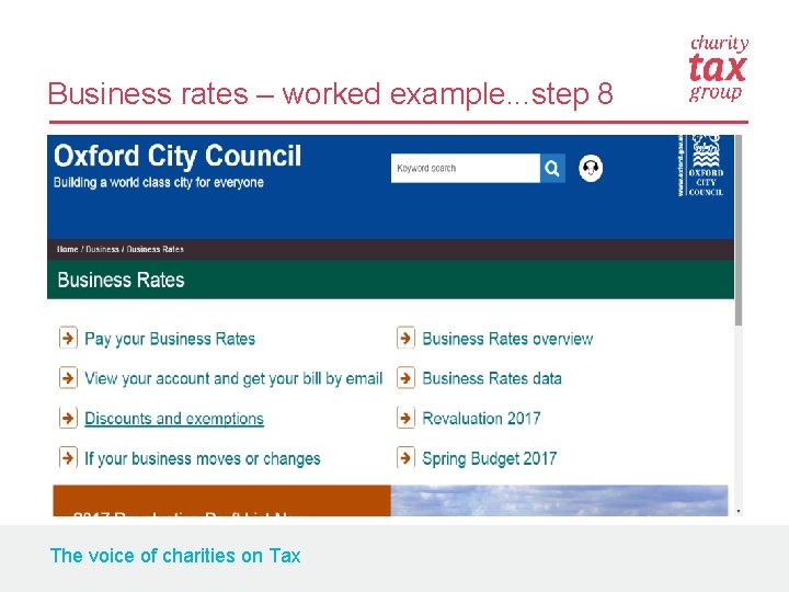 Business rates – worked example. . . step 8 The voice of charities on