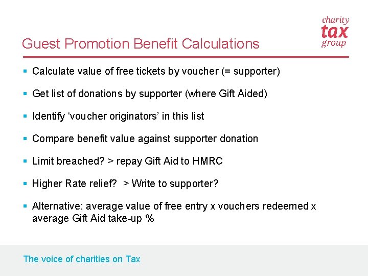 Guest Promotion Benefit Calculations § Calculate value of free tickets by voucher (= supporter)