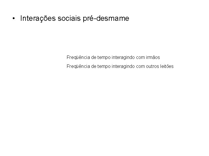  • Interações sociais pré-desmame Freqüência de tempo interagindo com irmãos Freqüência de tempo