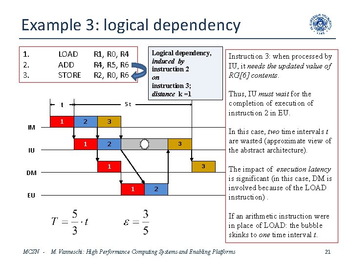 Example 3: logical dependency 1. 2. 3. LOAD ADD STORE R 1, R 0,