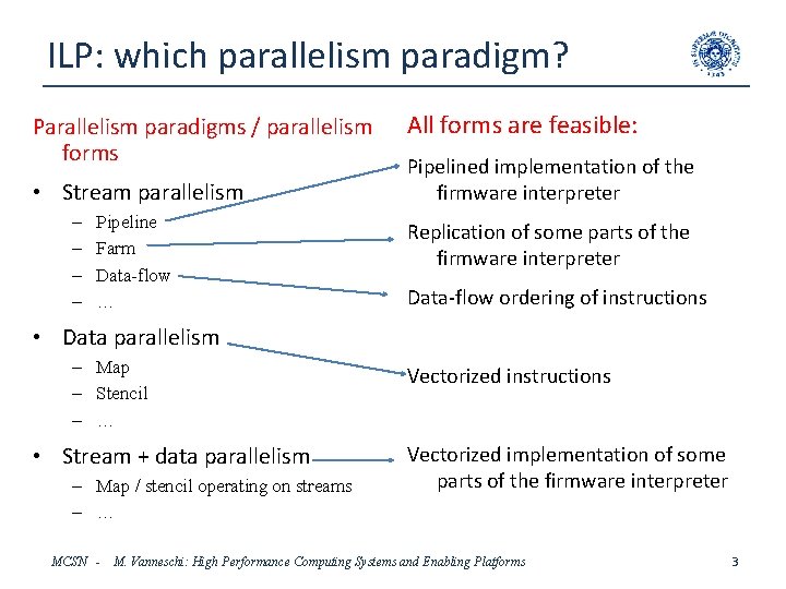 ILP: which parallelism paradigm? Parallelism paradigms / parallelism forms • Stream parallelism – –