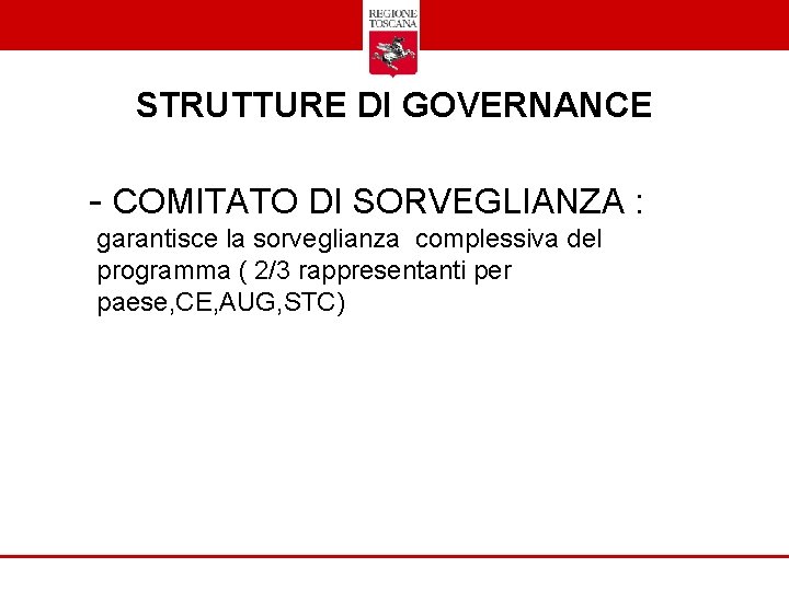 STRUTTURE DI GOVERNANCE - COMITATO DI SORVEGLIANZA : garantisce la sorveglianza complessiva del programma